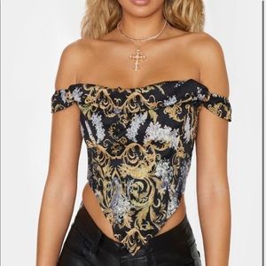 PLT Black Baroque Print Corset Top